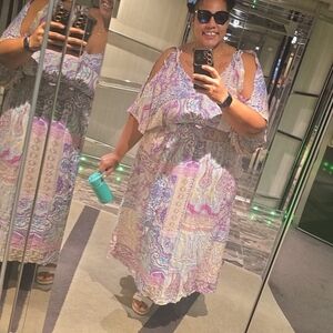 Boho Lavender Paisley Cold-Shoulder Maxi Dress